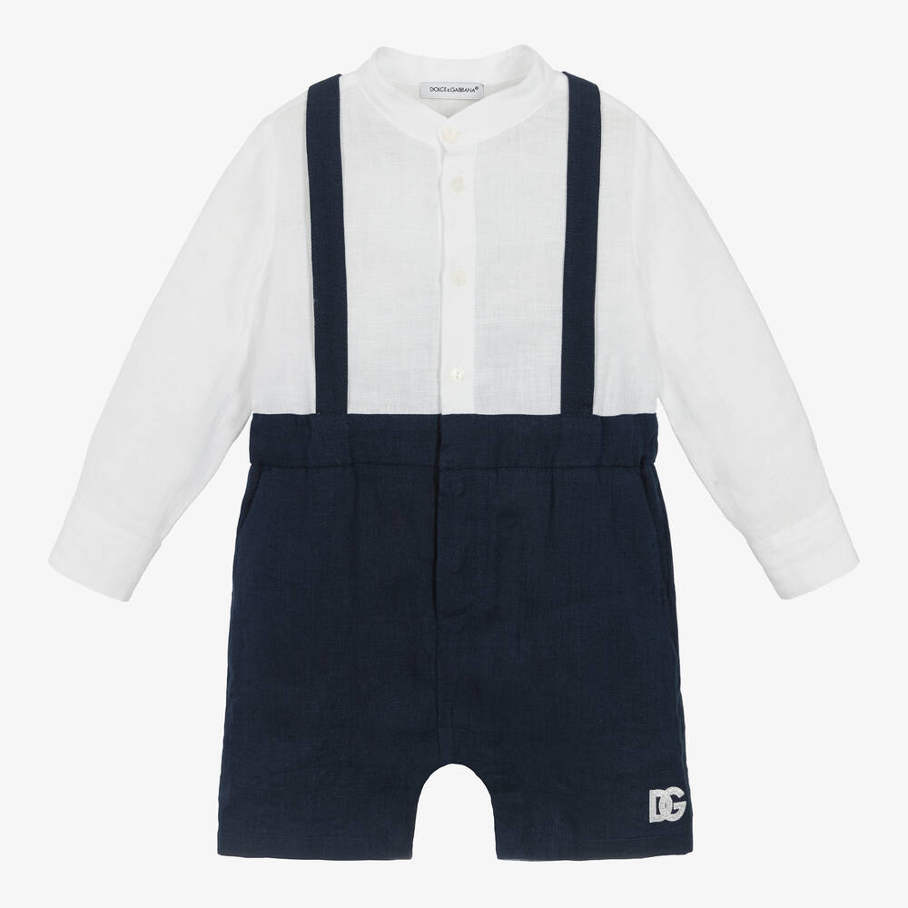 Dolce & Gabbana - Baby Boys Blue & White Linen Shortie | Childrensalon
