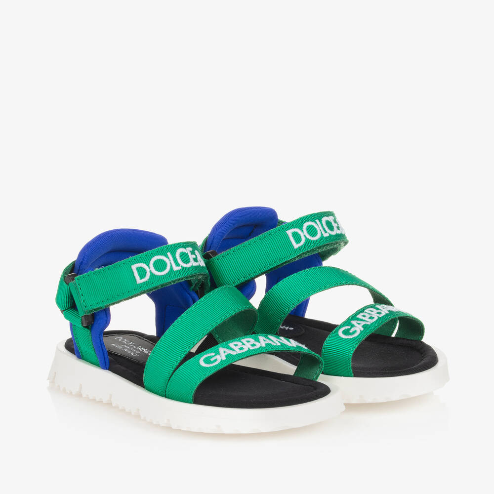 Dolce & Gabbana - Baby Boys Green & Blue Velcro Sandals | Childrensalon