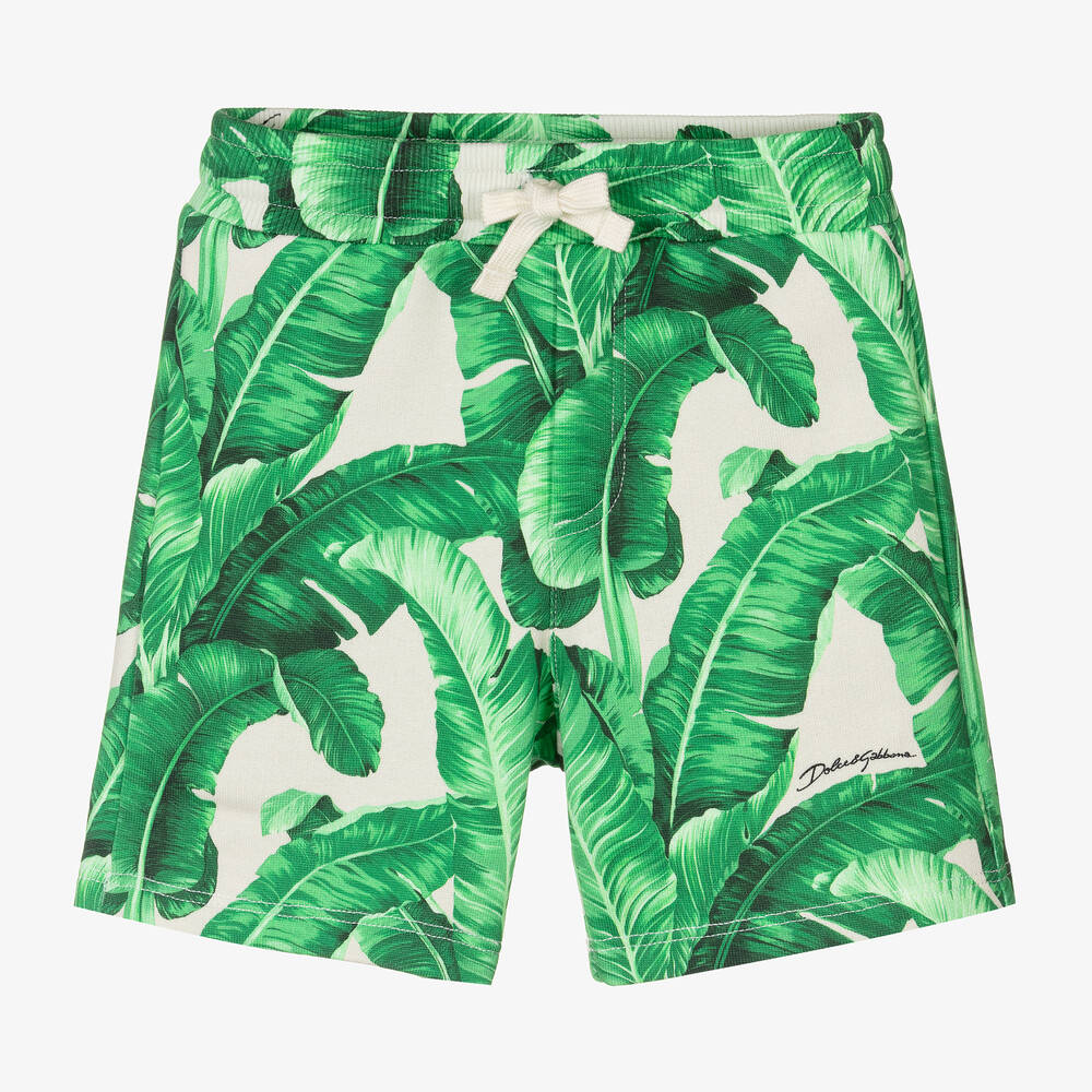Shop Dolce & Gabbana Baby Boys Green Cotton Leaf Shorts