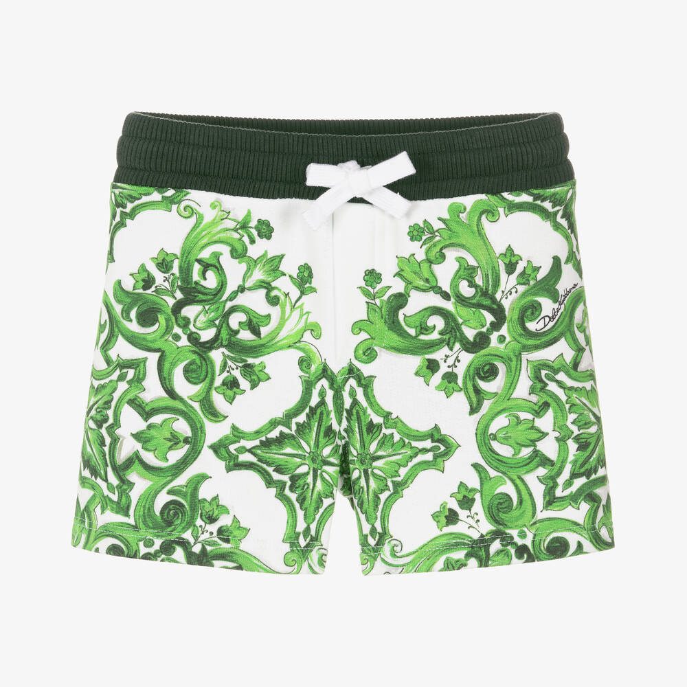 Dolce & Gabbana - Baby Boys Green Cotton Majolica Shorts | Childrensalon