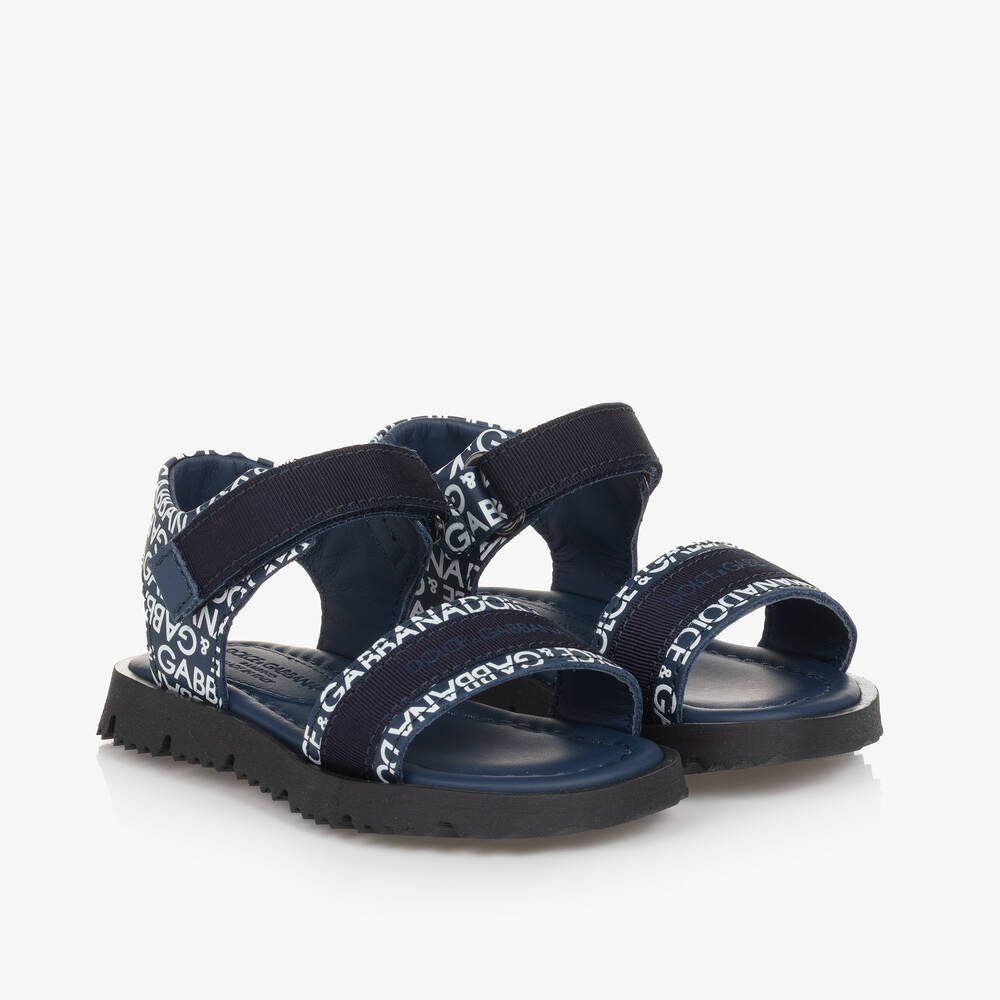 Dolce & Gabbana - Baby Boys Navy Blue Leather Sandals | Childrensalon