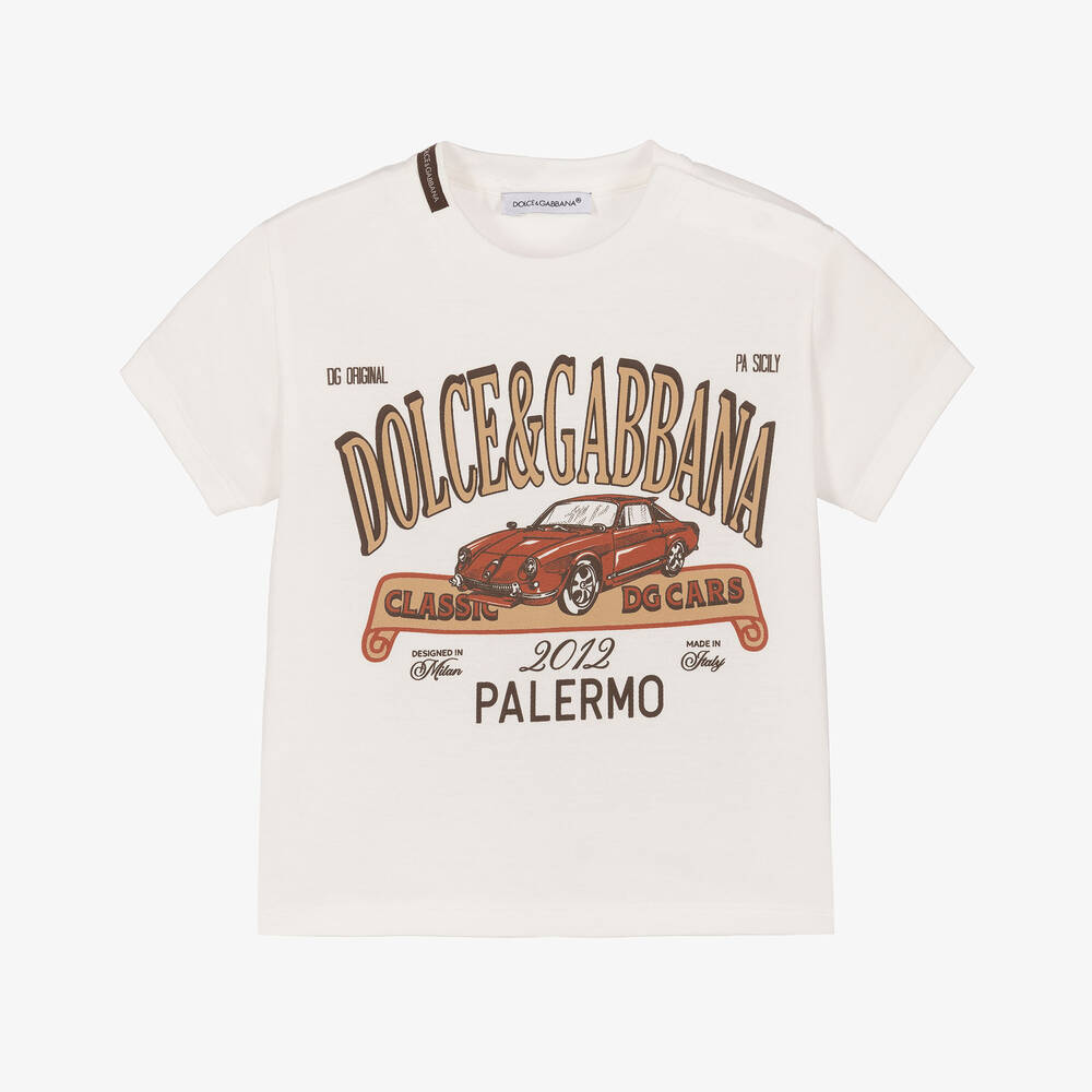 Shop Dolce & Gabbana Baby Boys White Cotton Classic Car T-shirt