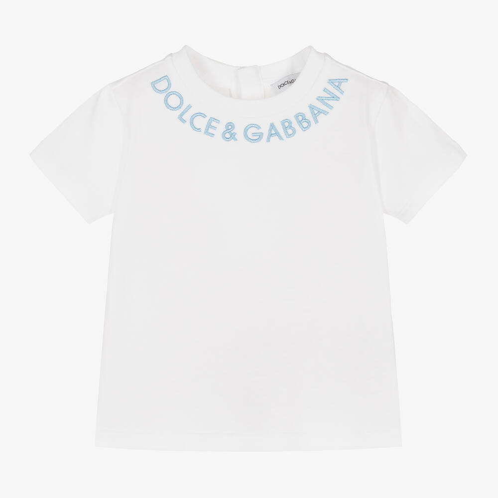 Dolce & Gabbana - تيشيرت أطفال ولادي قطن لون أبيض | Childrensalon