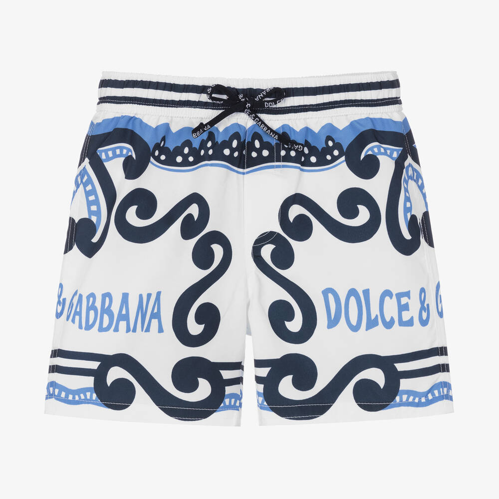 Shop Dolce & Gabbana Baby Boys White Marina Swim Shorts In Blue
