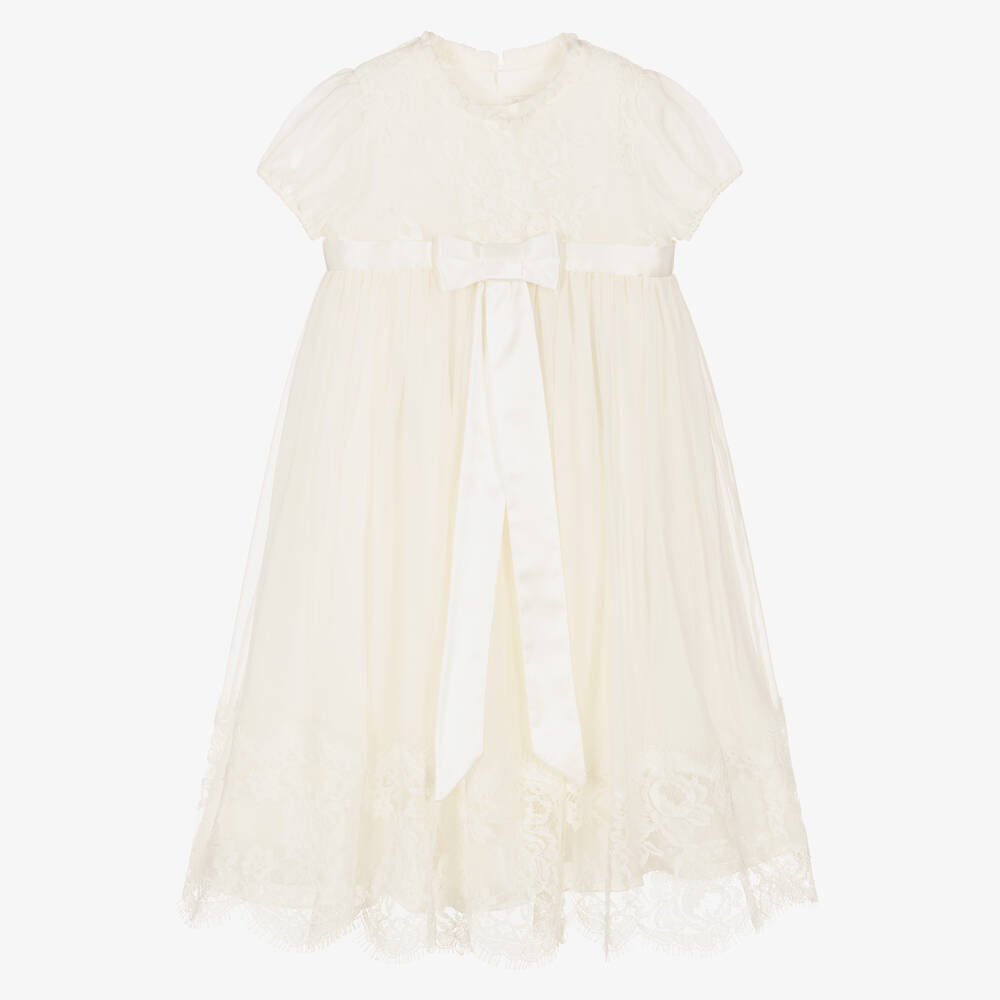 Dolce & Gabbana - Baby Girls Ivory Silk & Lace Gown | Childrensalon
