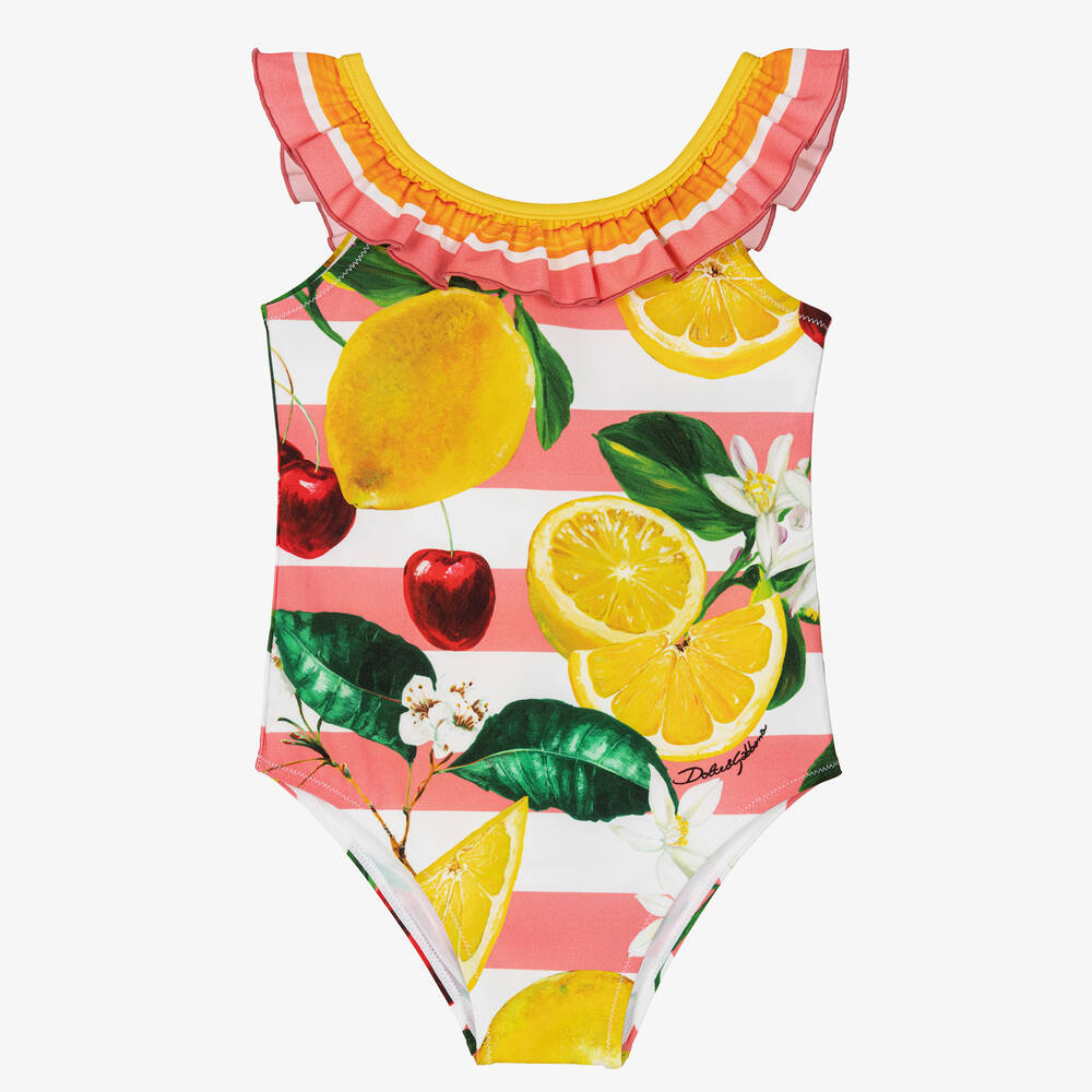 Dolce & Gabbana - Baby Girls Lemon & Cherry Print Swimsuit | Childrensalon
