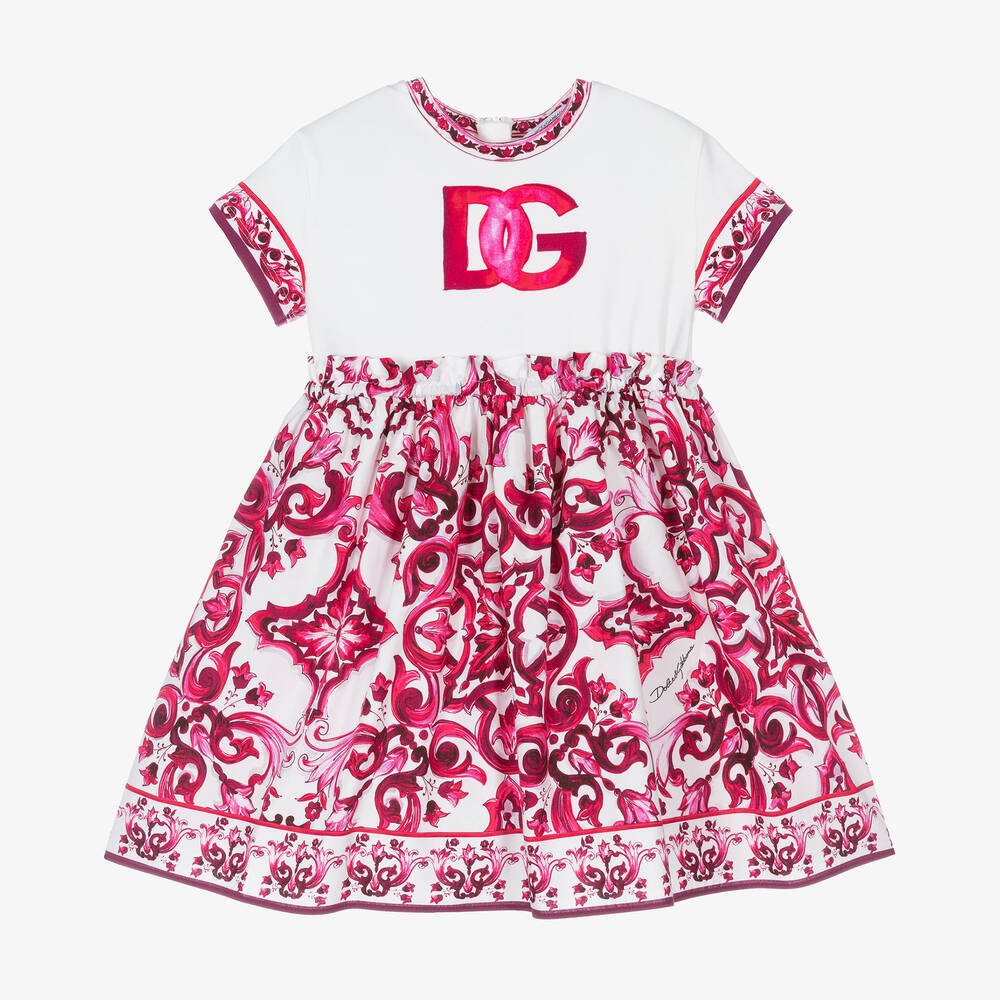 Dolce & Gabbana - Baby Girls Pink Cotton DG Majolica Dress | Childrensalon