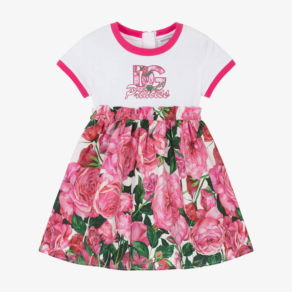 Dolce & Gabbana - Baby Girls Pink Cotton Floral Dress | Childrensalon