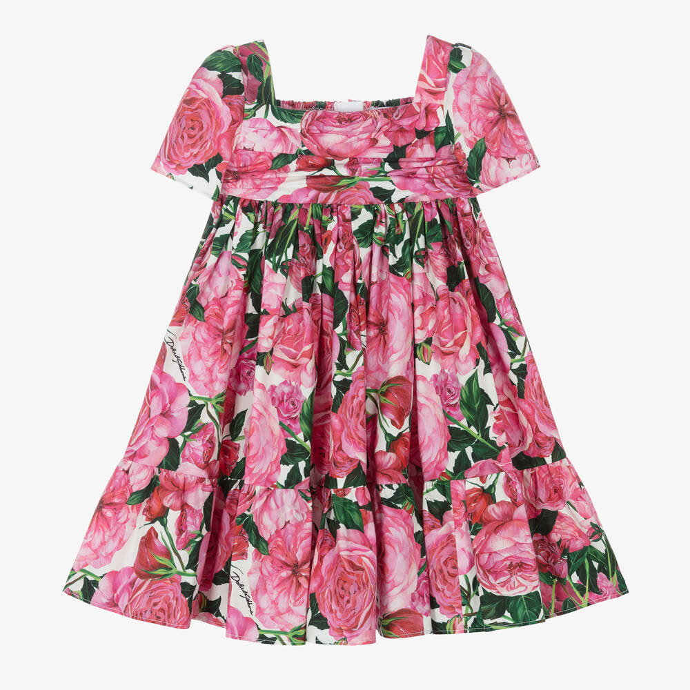 Dolce & Gabbana - Baby Girls Pink Cotton Floral Dress | Childrensalon