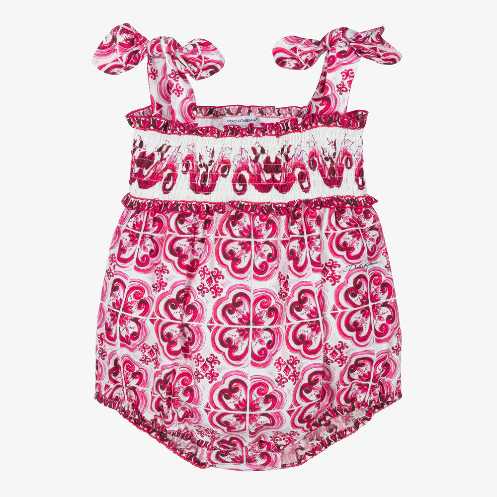 Dolce & Gabbana - Baby Girls Pink Cotton Majolica Shortie | Childrensalon