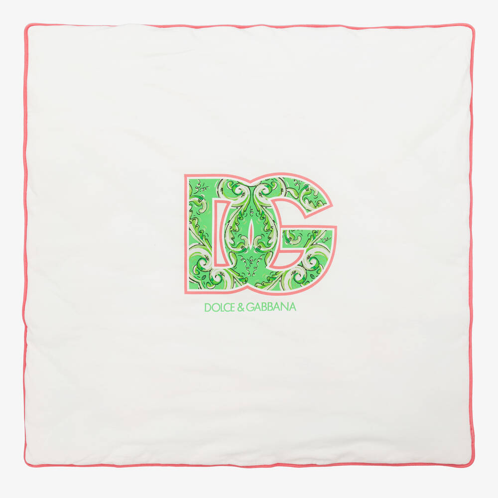Dolce & Gabbana - بطانية قطن لون زهري وأخضر للمولودات (79 سم) | Childrensalon