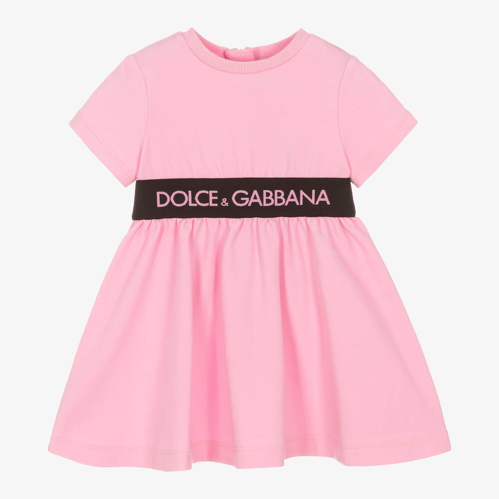 Dolce & Gabbana - فستان جاكارد أطفال بناتي قطن جيرسي لون زهري | Childrensalon