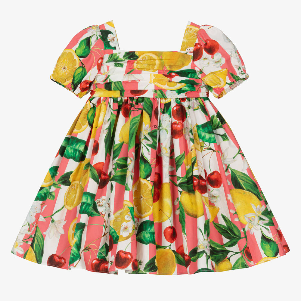 Dolce & Gabbana - Baby Girls Pink Lemon & Cherry Cotton Dress | Childrensalon