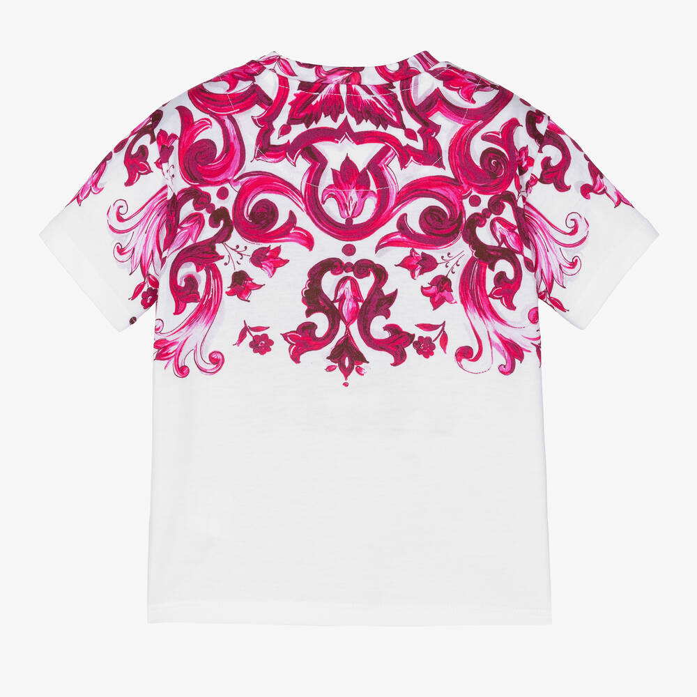 Dolce & Gabbana - Baby Girls Pink & White Majolica T-Shirt | Childrensalon
