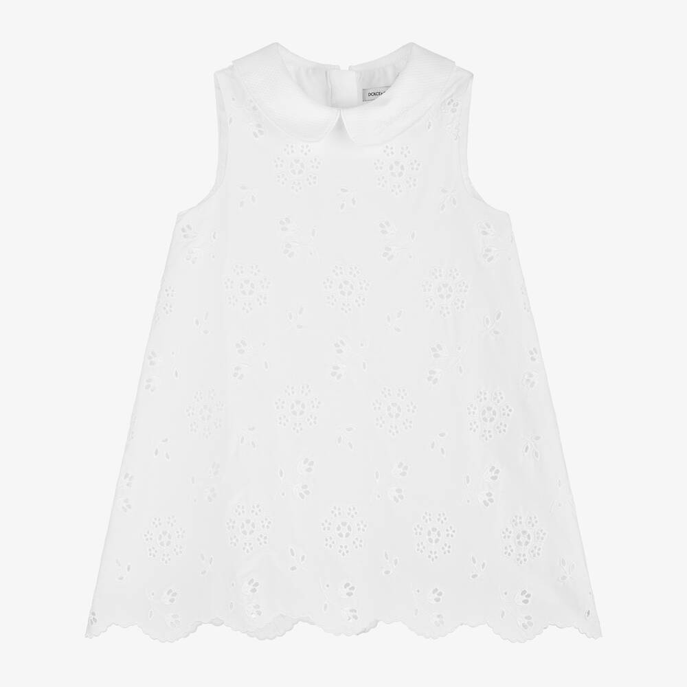 Dolce & Gabbana - Baby Girls White Broderie Anglaise Dress | Childrensalon