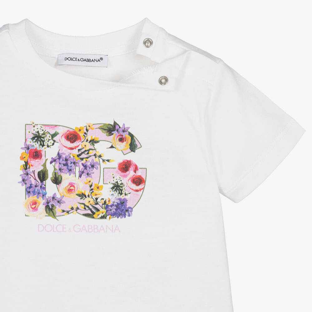 Dolce & Gabbana - Baby Girls White Floral Print Cotton T-Shirt ...
