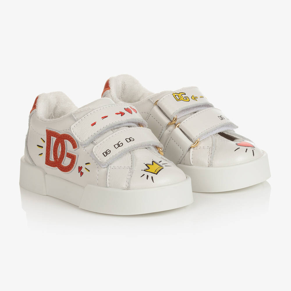 Dolce & Gabbana - Baskets blanches en cuir DG bébé | Childrensalon