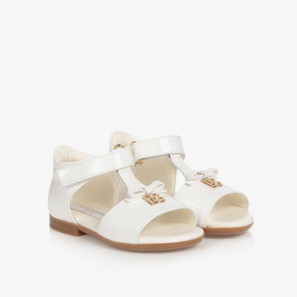Dolce & Gabbana - Baby Girls White Patent Leather Sandals | Childrensalon