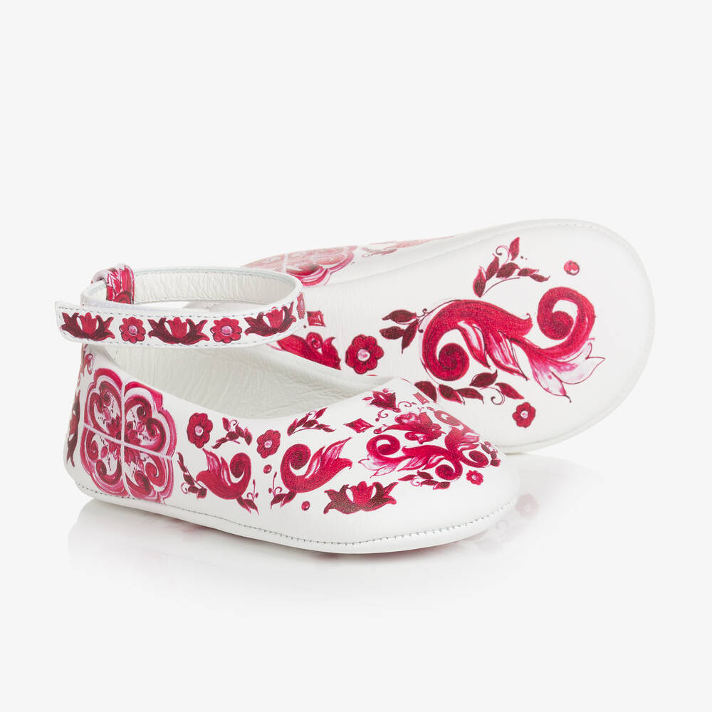Dolce & Gabbana - Chaussures en cuir blanc et rose | Childrensalon