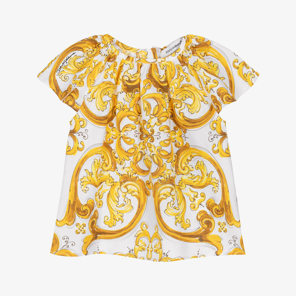 Dolce & Gabbana Baby Girls Yellow Majolica Print Cotton Blouse