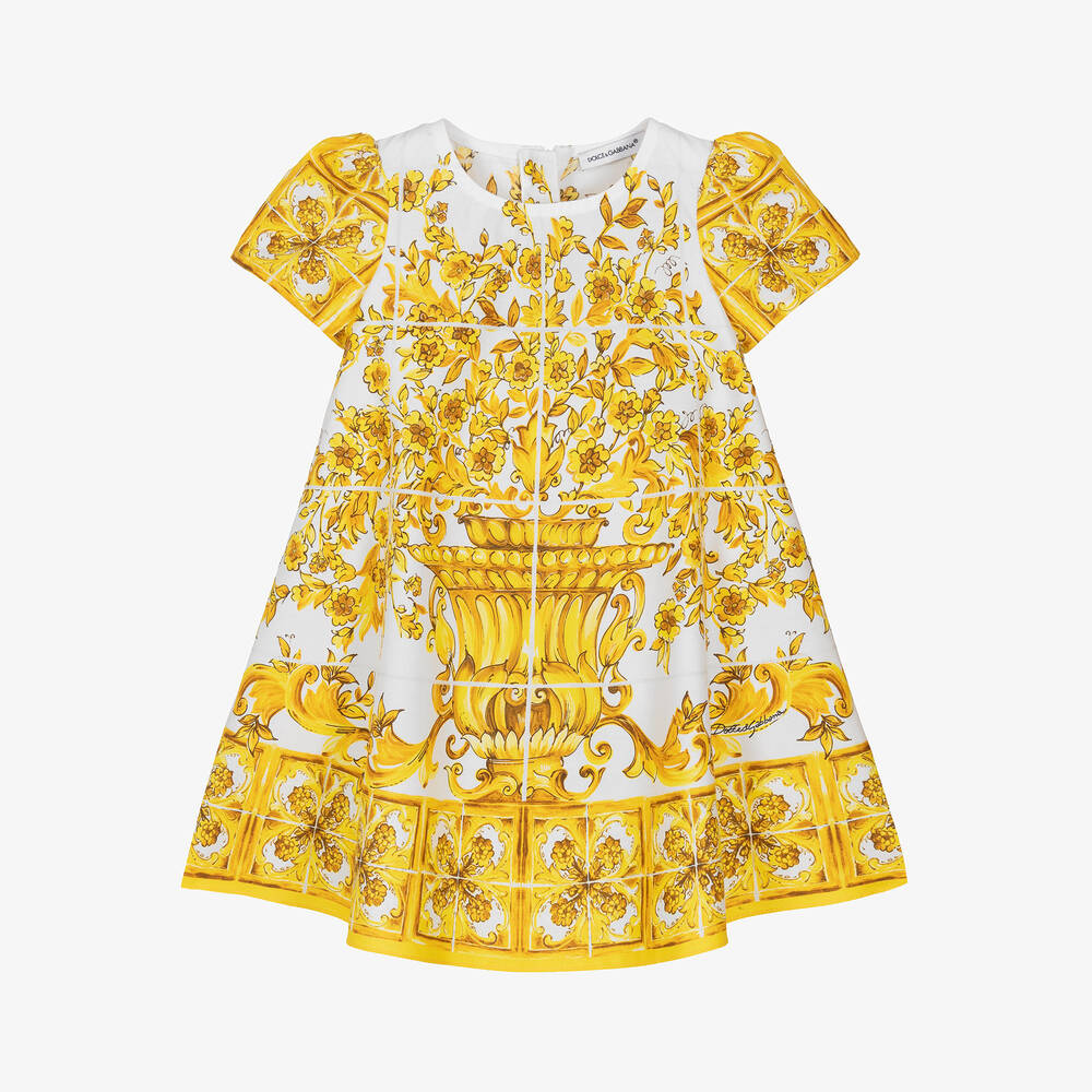 Dolce & Gabbana Baby Girls Yellow Majolica Print Cotton Dress