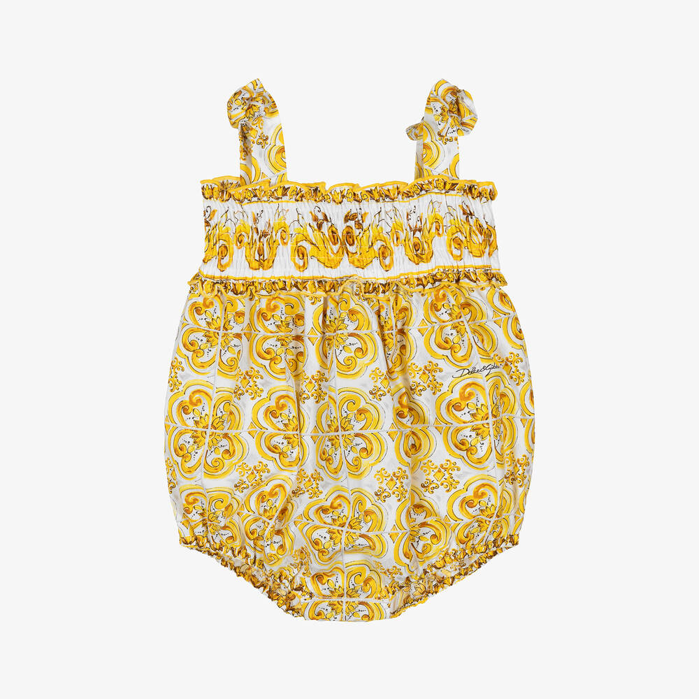 Dolce & Gabbana Baby Girls Yellow Majolica Print Cotton Shortie