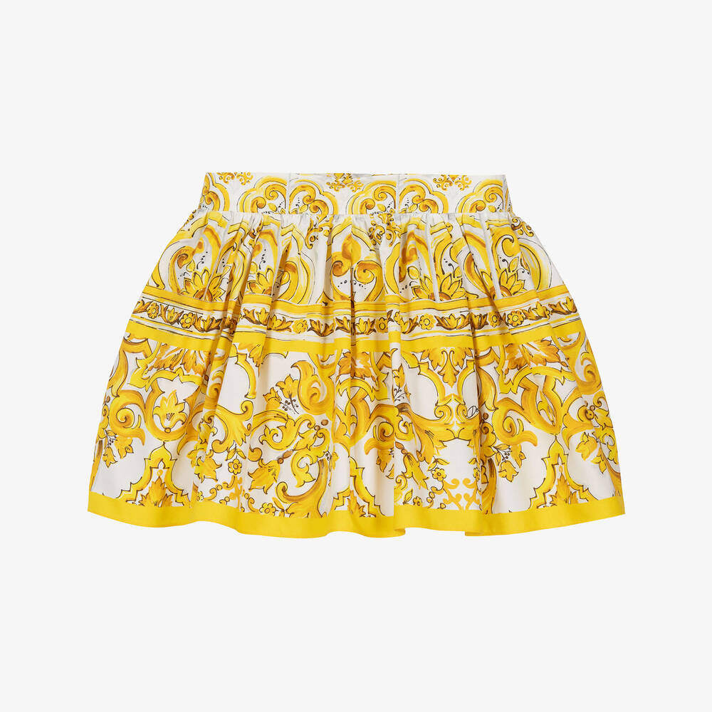 Dolce & Gabbana Baby Girls Yellow Majolica Print Cotton Skirt