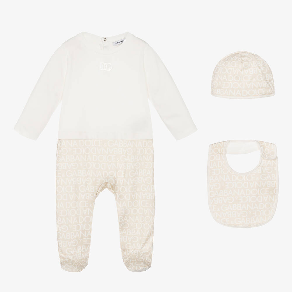 Dolce & Gabbana - Beige Cotton Babysuit Gift Set | Childrensalon