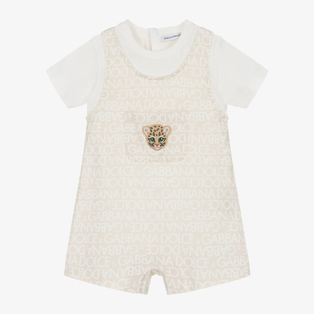 Dolce & Gabbana - Beige Cotton Leopard Patch Shortie | Childrensalon