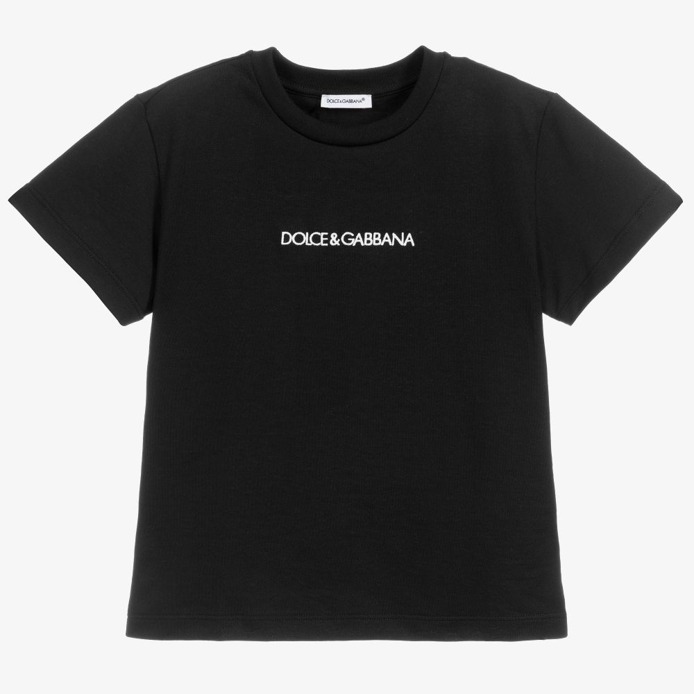 Dolce & Gabbana - Black Cotton Logo T-Shirt | Childrensalon
