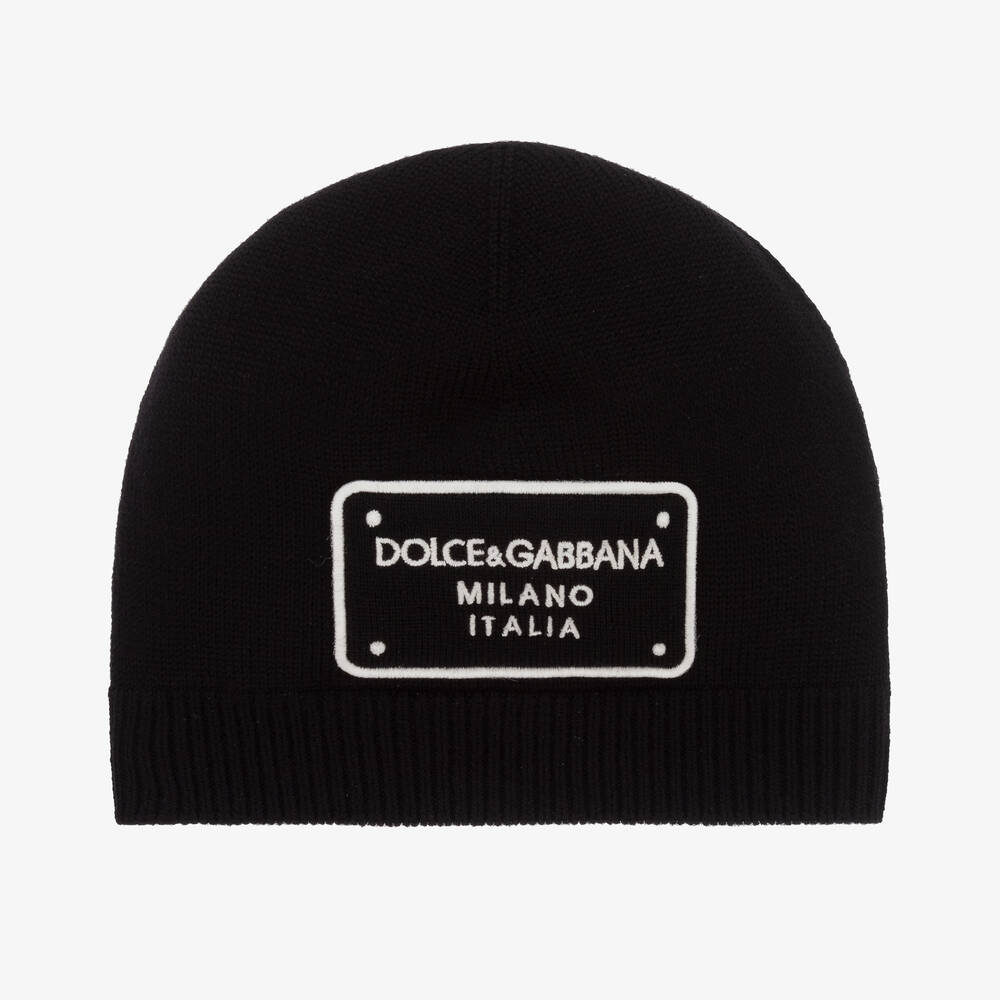 Dolce & Gabbana - Black Knitted Wool Beanie Hat | Childrensalon