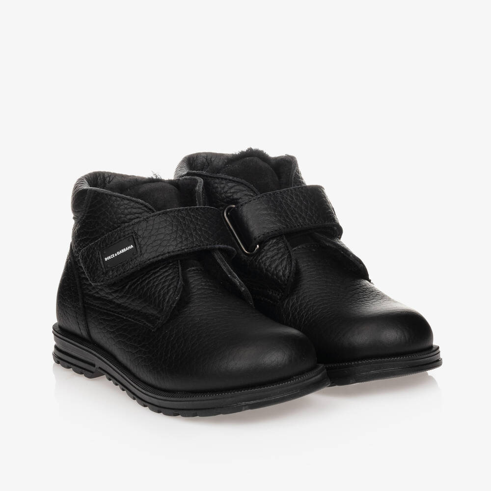Dolce & Gabbana Babies' Boys Black Leather Ankle Boots