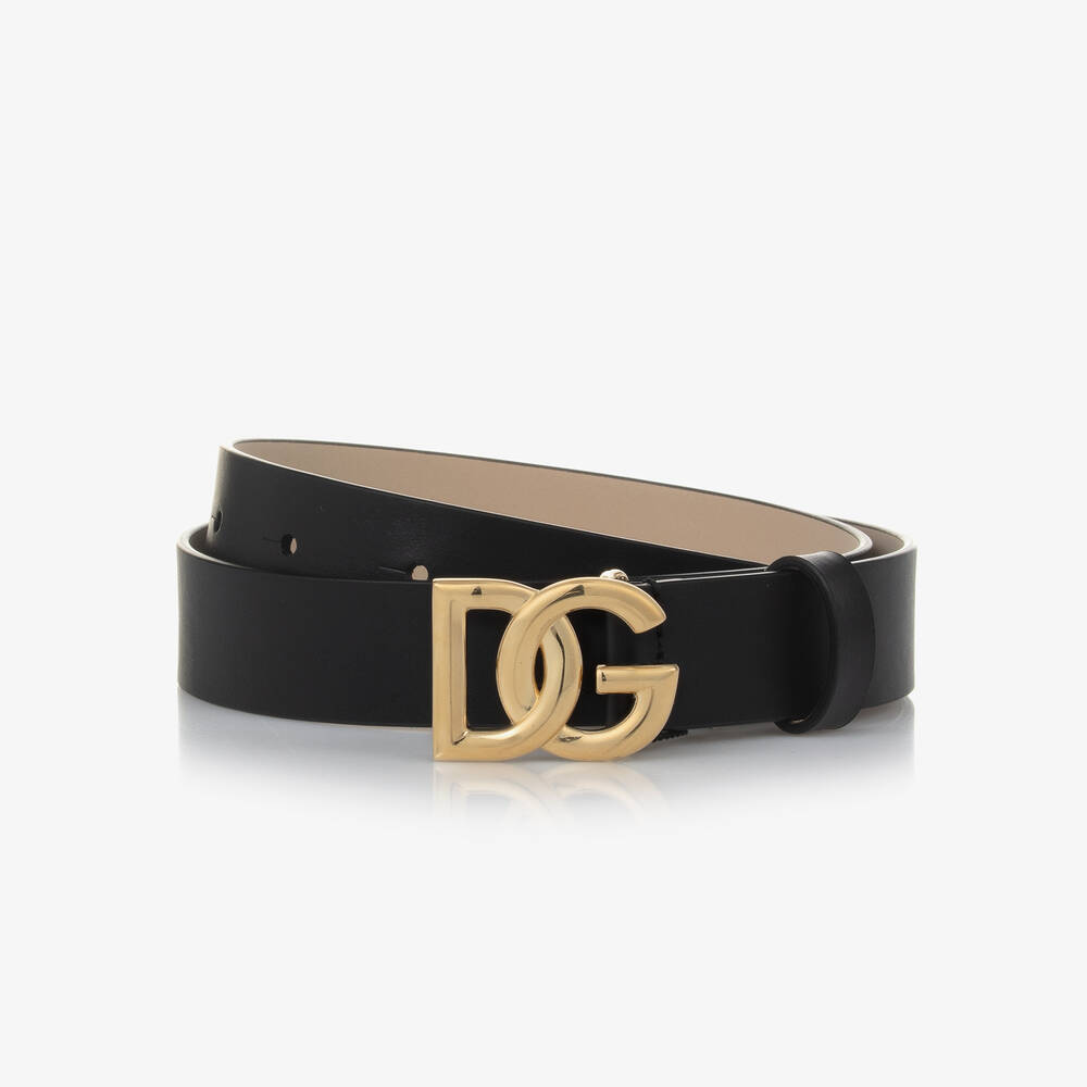 Dolce & Gabbana - Black Leather DG Buckle Belt | Childrensalon