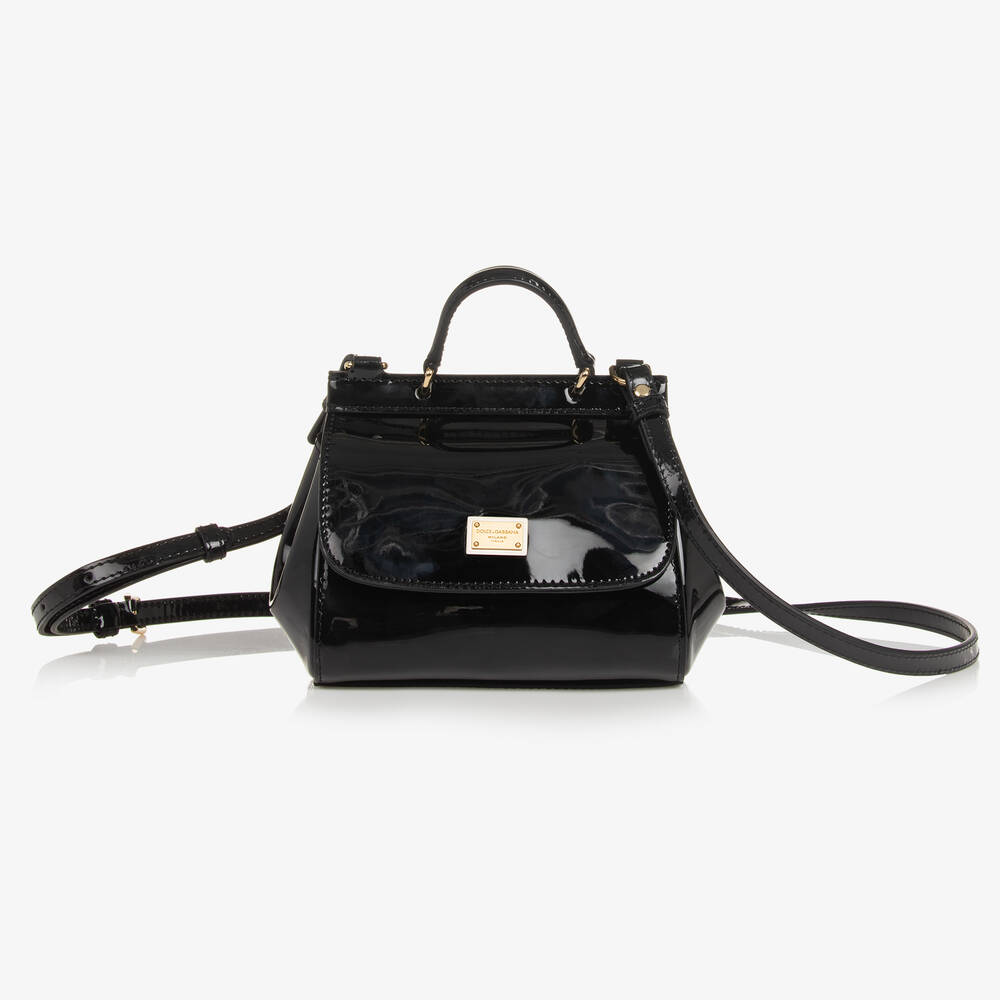 Dolce & Gabbana -  حقيبة سيسلي جلد لون أسود لامع (14 سم) | Childrensalon