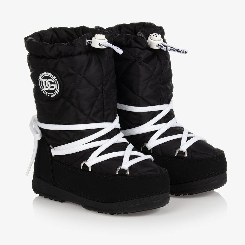 Dolce & Gabbana - Black Quilted Logo Snow Boots | Childrensalon