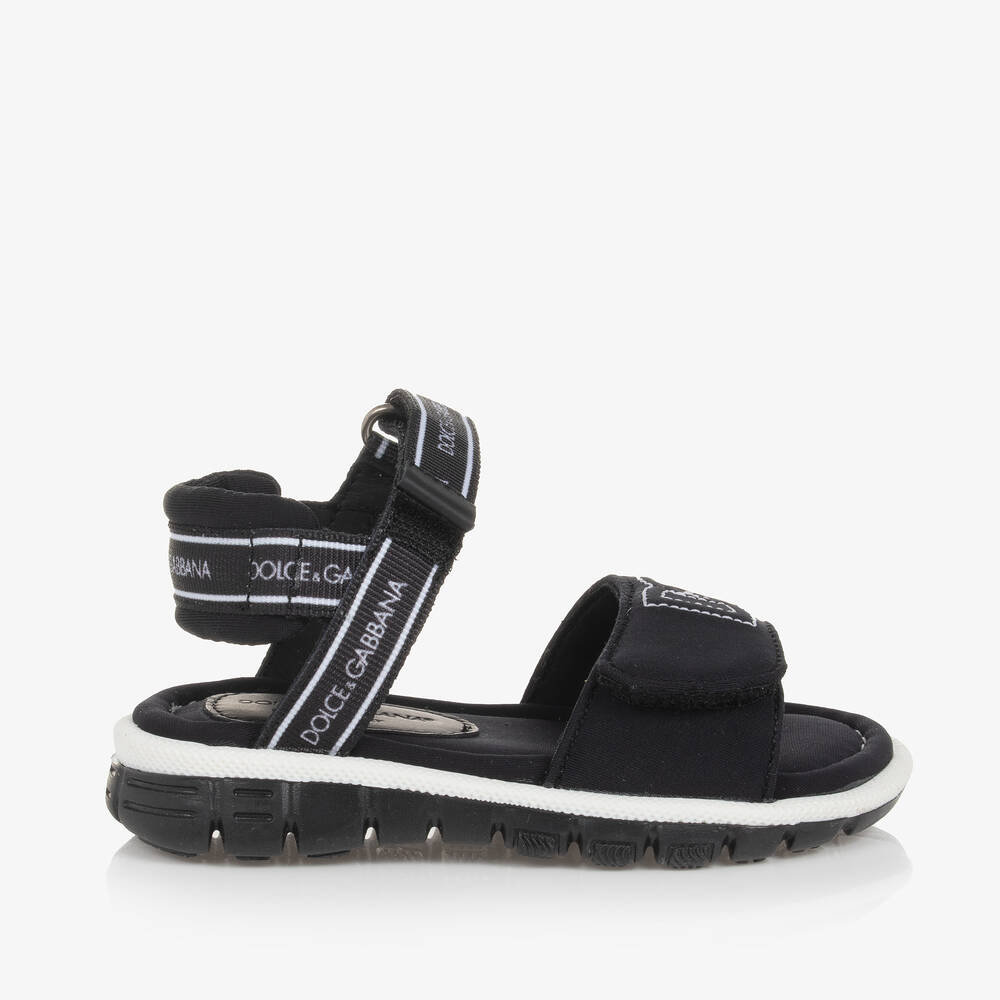 Dolce & Gabbana Black Textile Velcro Sandals
