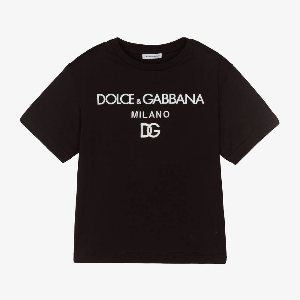 Dolce & Gabbana - تيشيرت قطن مطرز لون أسود وأبيض | Childrensalon