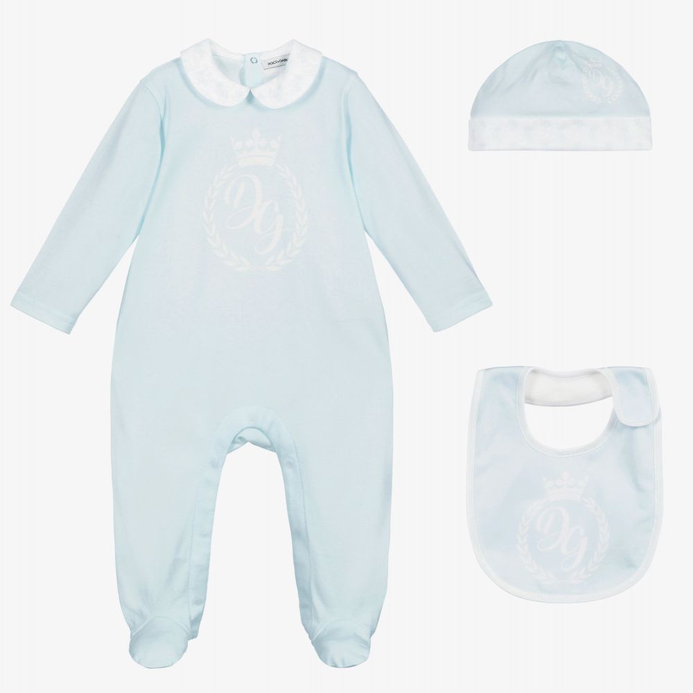 Dolce & Gabbana - Blue Cotton Babysuit Gift Set | Childrensalon