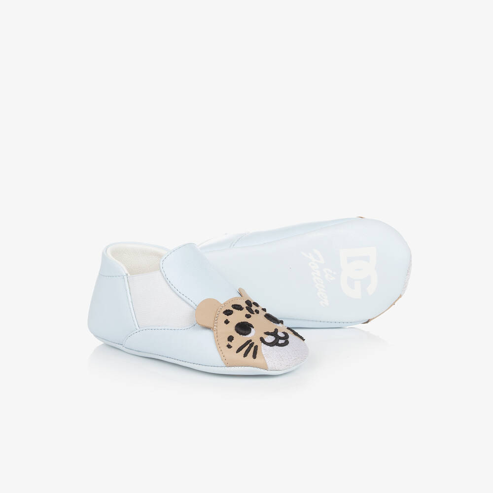 Dolce & Gabbana - Blue Leather Leopard Pre-Walkers | Childrensalon