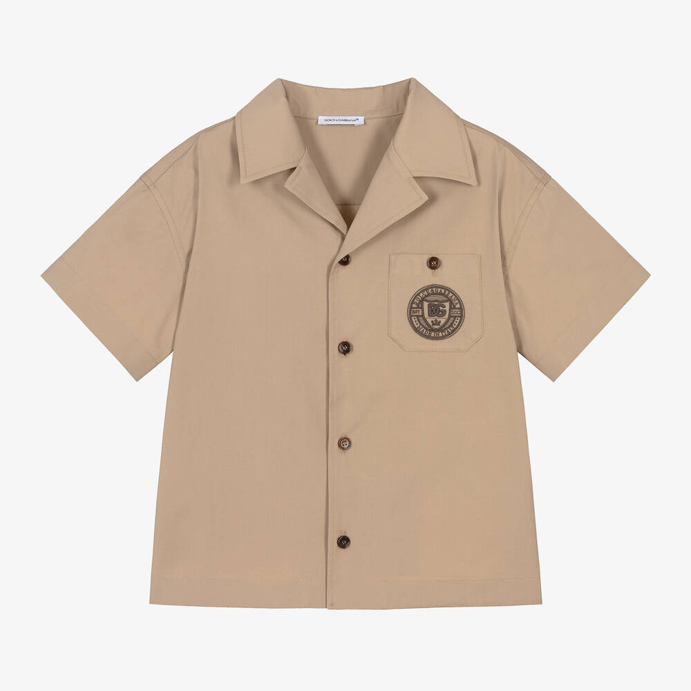 Dolce & Gabbana Kids' Boys Beige Embroidered Cotton Shirt In Gold