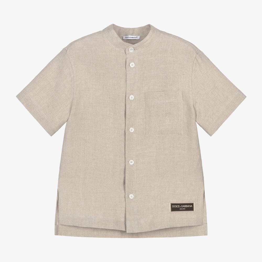 Shop Dolce & Gabbana Boys Beige Linen Shirt