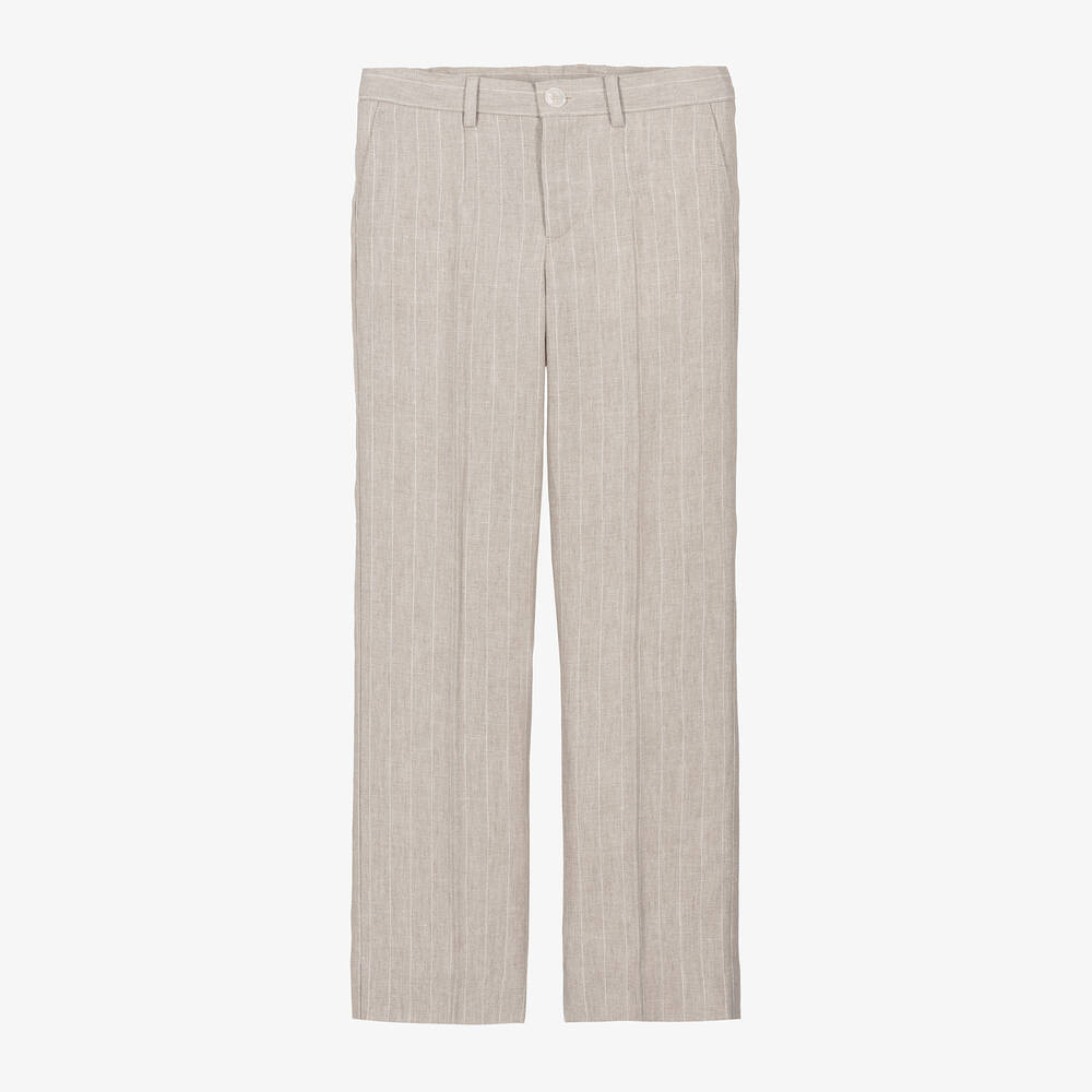 Shop Dolce & Gabbana Boys Beige Stripe Linen Trousers