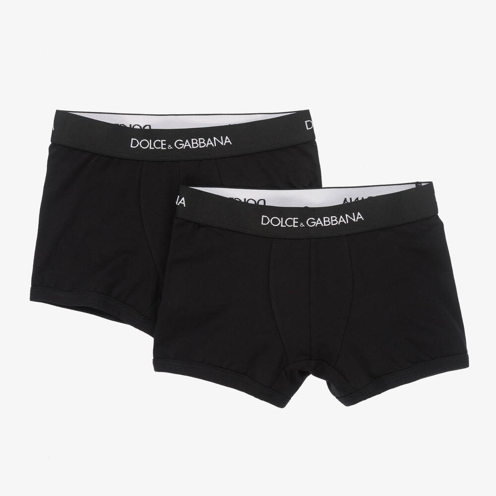 Dolce & Gabbana - Boys Black Cotton Boxers (2 Pack) | Childrensalon