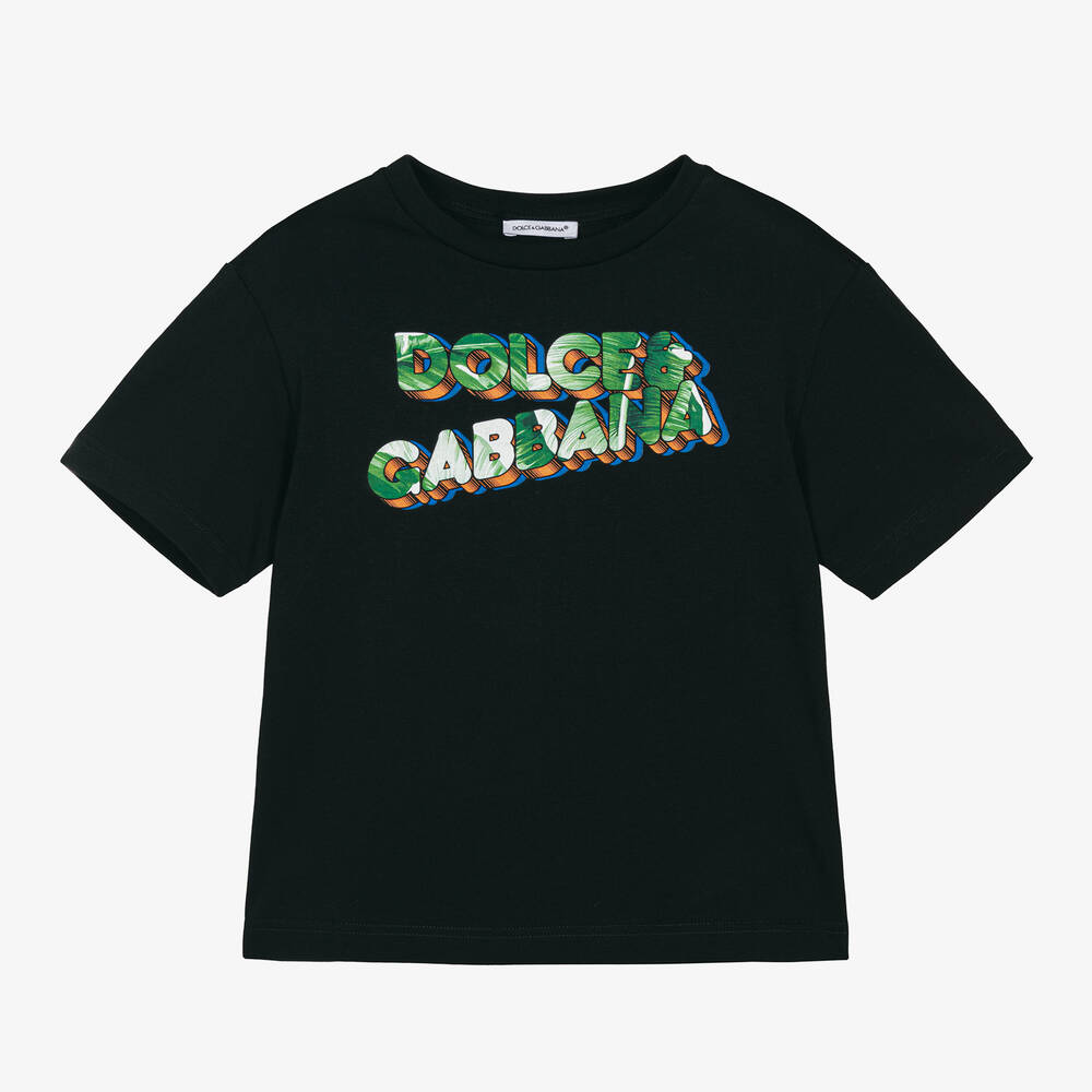 Shop Dolce & Gabbana Boys Black Cotton T-shirt