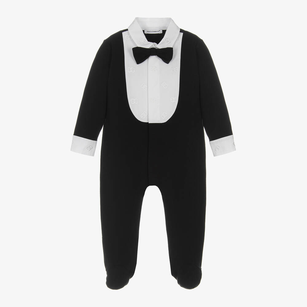 Dolce & Gabbana - Boys Black Cotton Tuxedo Babygrow | Childrensalon