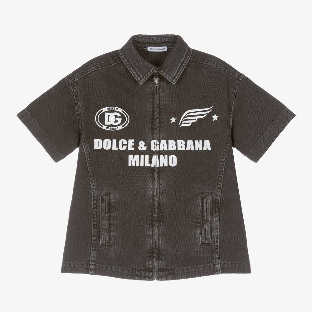 Dolce & Gabbana - Boys Black Cotton Zip Front Shirt | Childrensalon