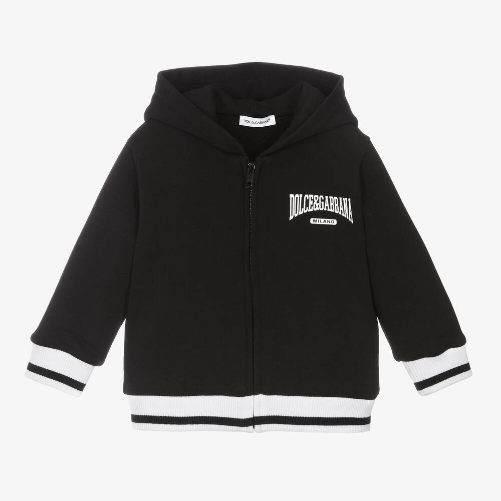 Dolce & Gabbana - Boys Black Cotton Zip-Up Hoodie | Childrensalon