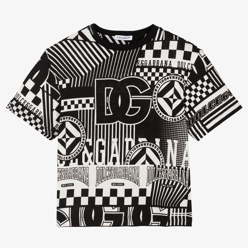 Dolce & Gabbana - Boys Black & White Cotton Graphic T-Shirt | Childrensalon