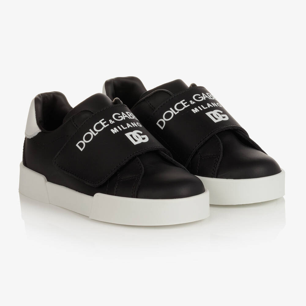 Dolce & Gabbana - Baskets cuir noir et blanc garçon | Childrensalon