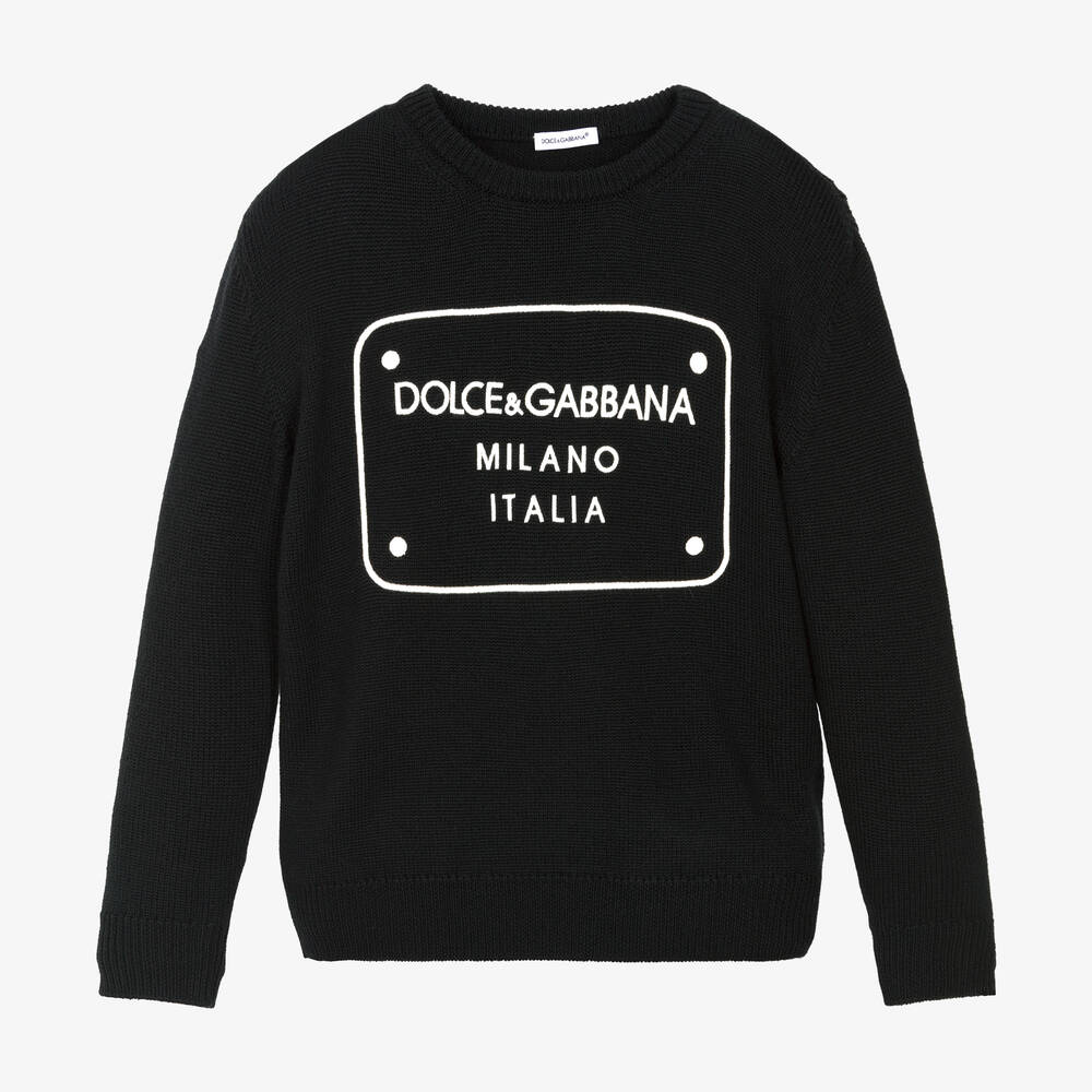 Dolce & Gabbana - بلوفر صوف محبوك لون أسود للأولاد | Childrensalon